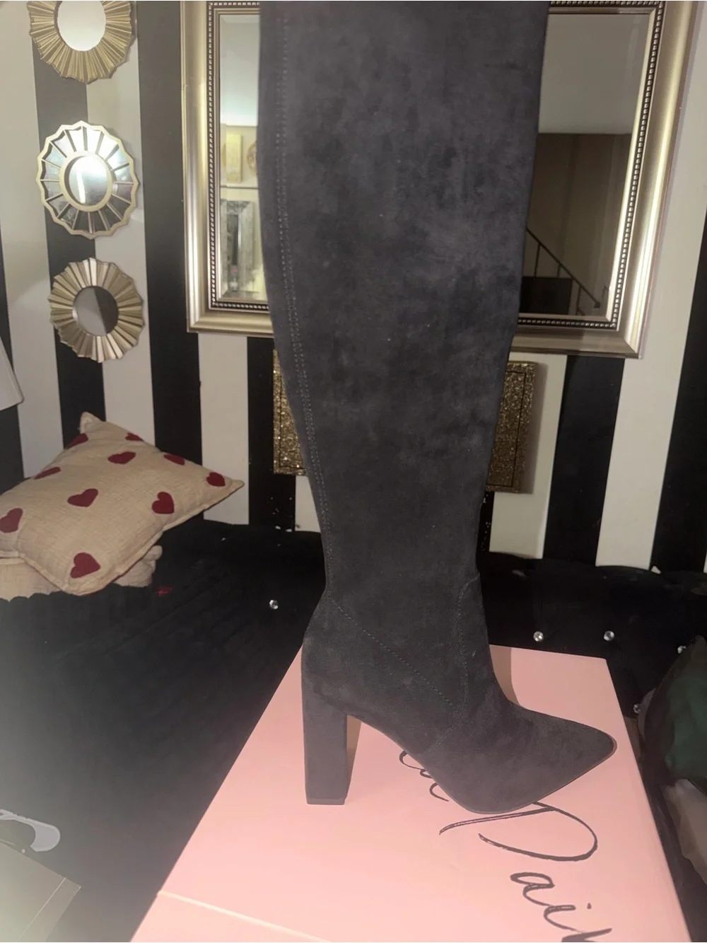 Wild Pair Black Over-the-Knee Block Heel Boots